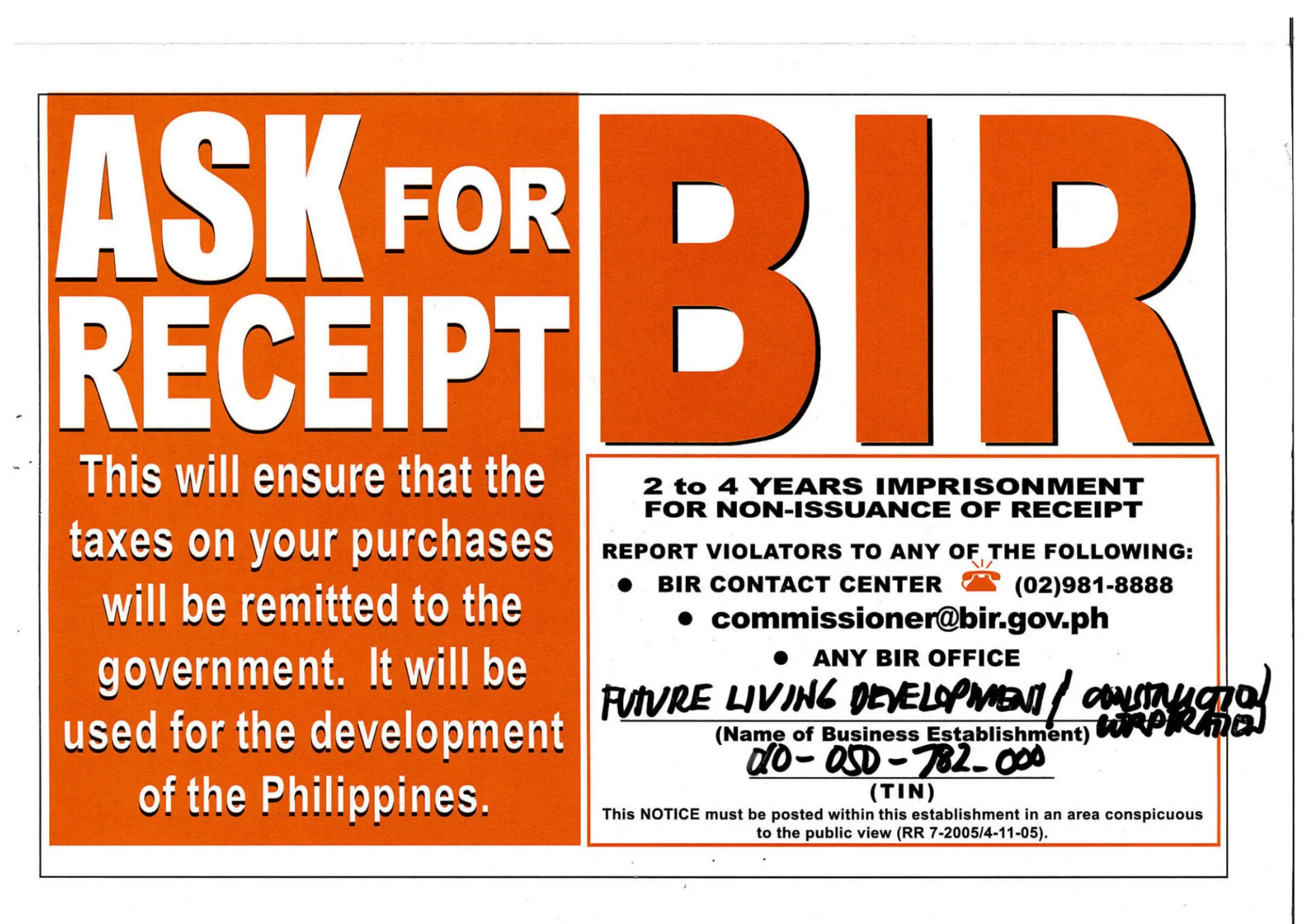 BIR Ask for Receipt notice