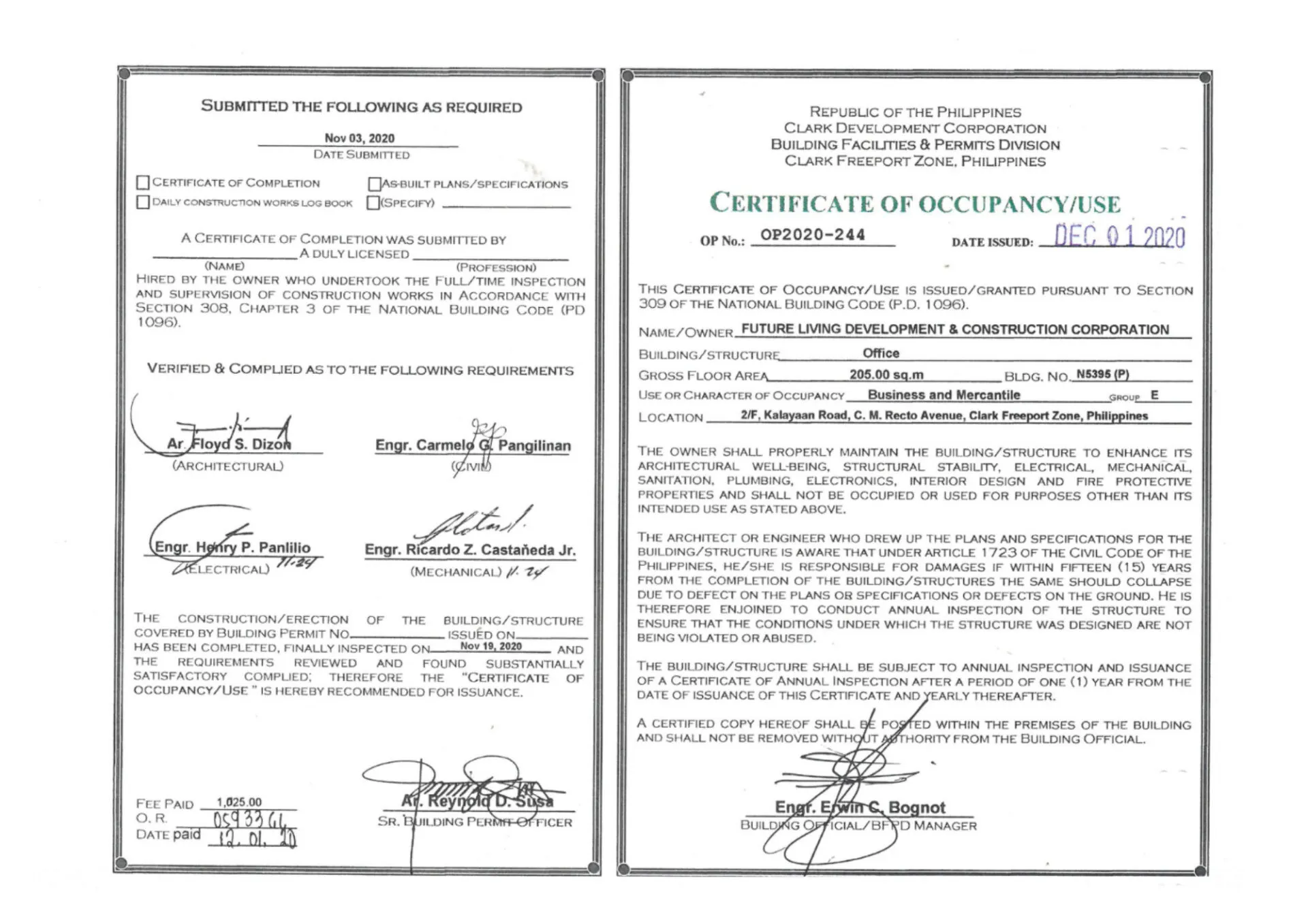 CDC Certificate of Occupancy